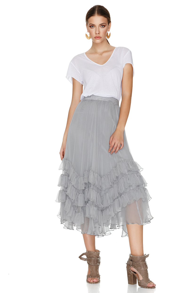 silk midi skirt outfit
