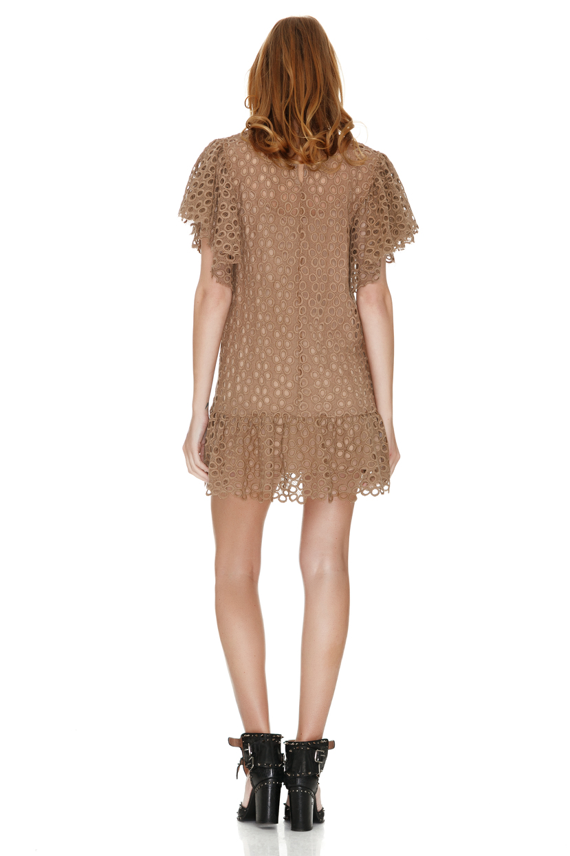 Brown Crocheted Lace Mini Dress Pnk Casual 
