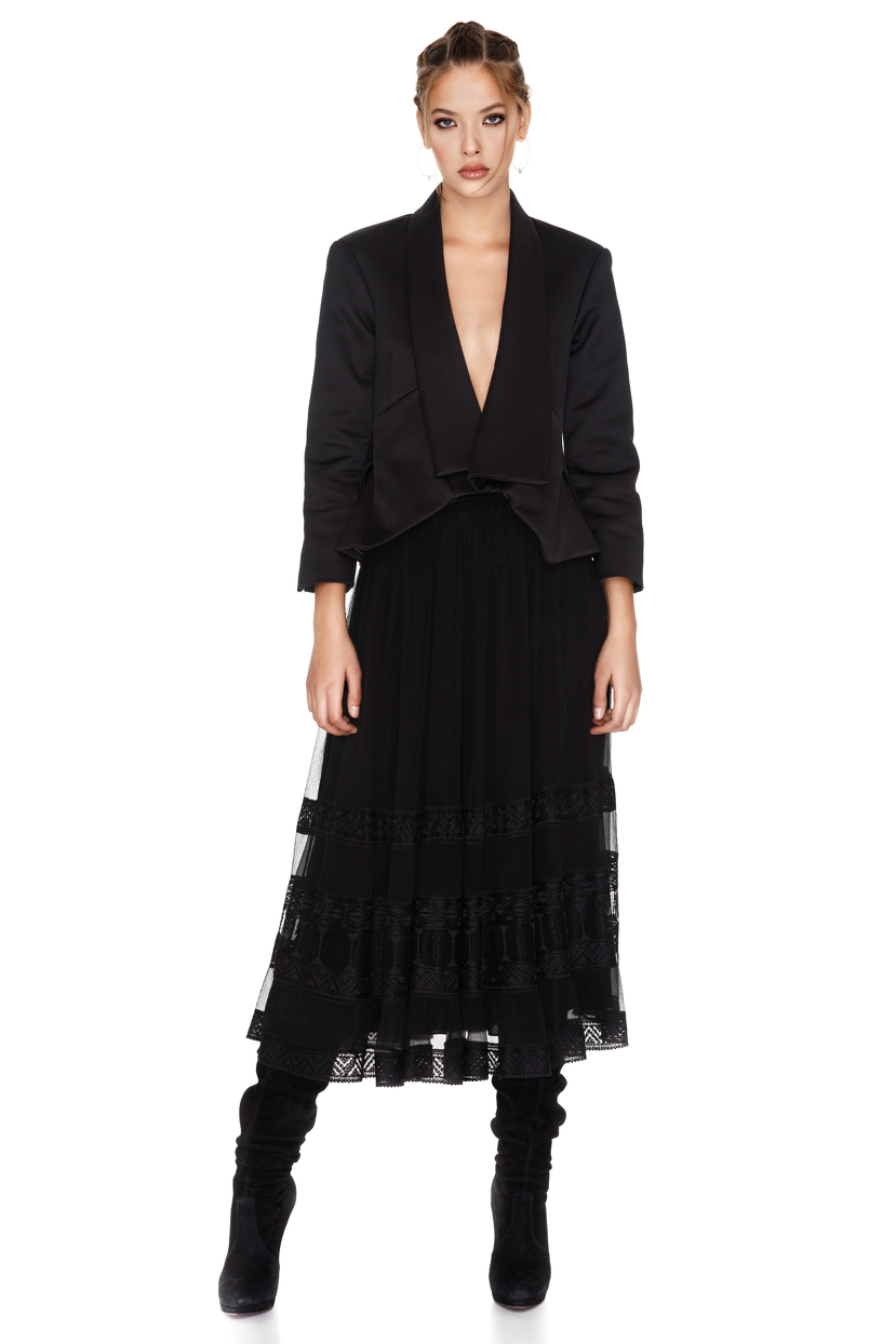 black silk midi skirt outfit