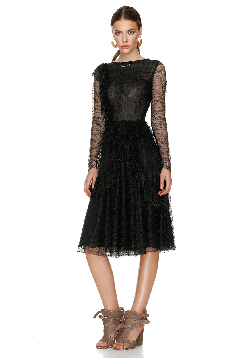 Black Delicate Lace Midi Dress - PNK Casual