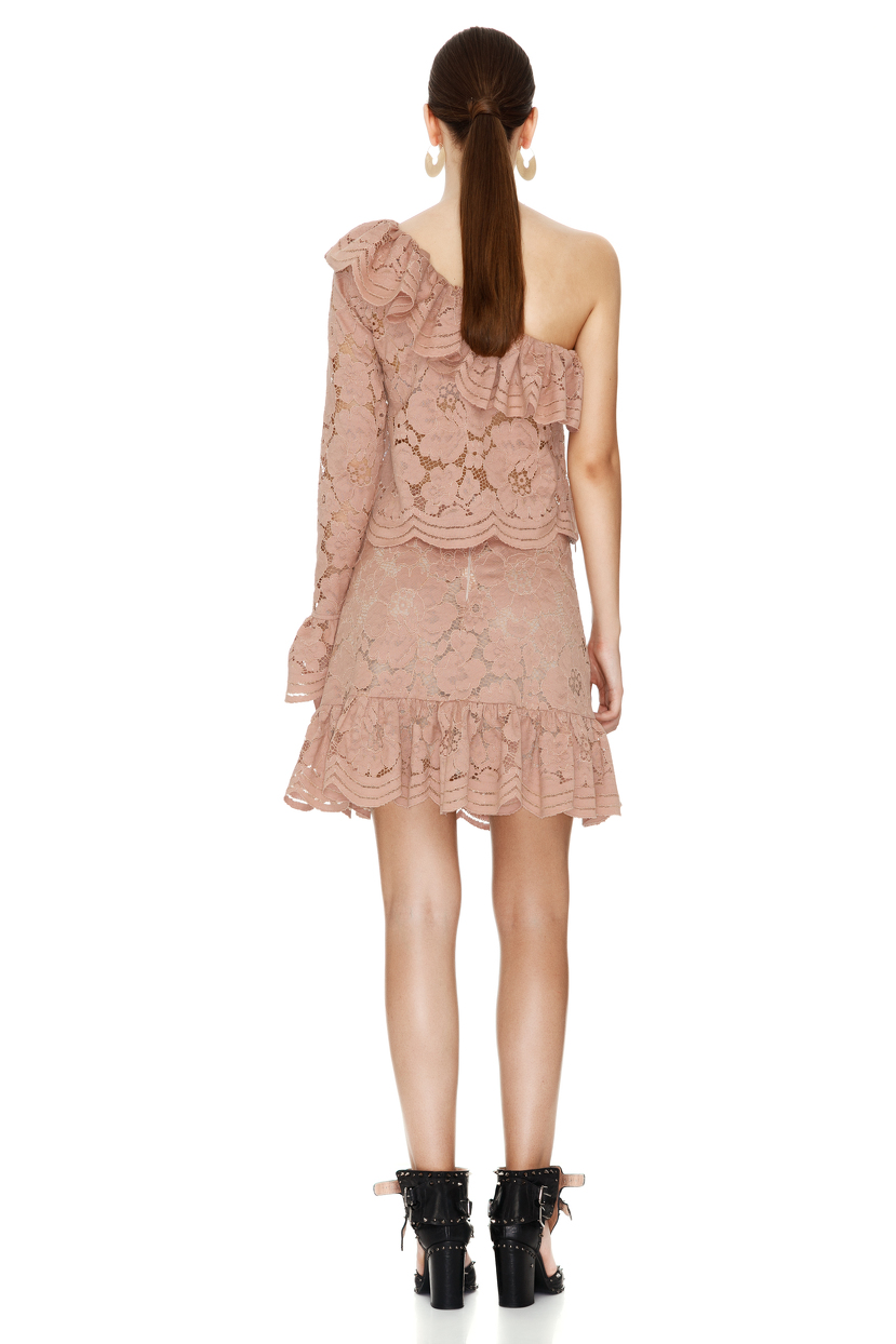 Dusty Pink Floral Lace Blouse One Shoulder PNK Casual