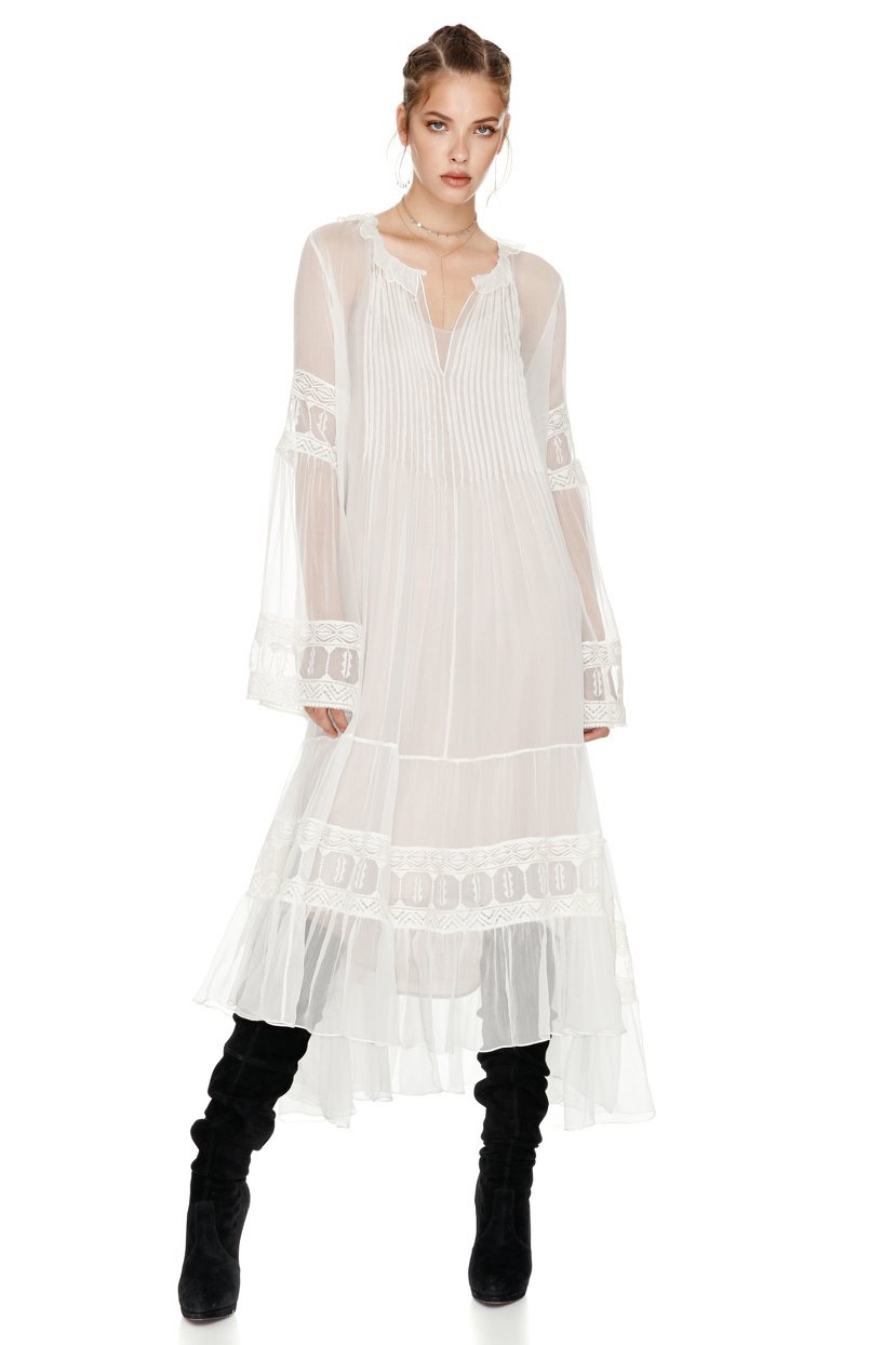 White Silk Chiffon Midi Dress - PNK Casual