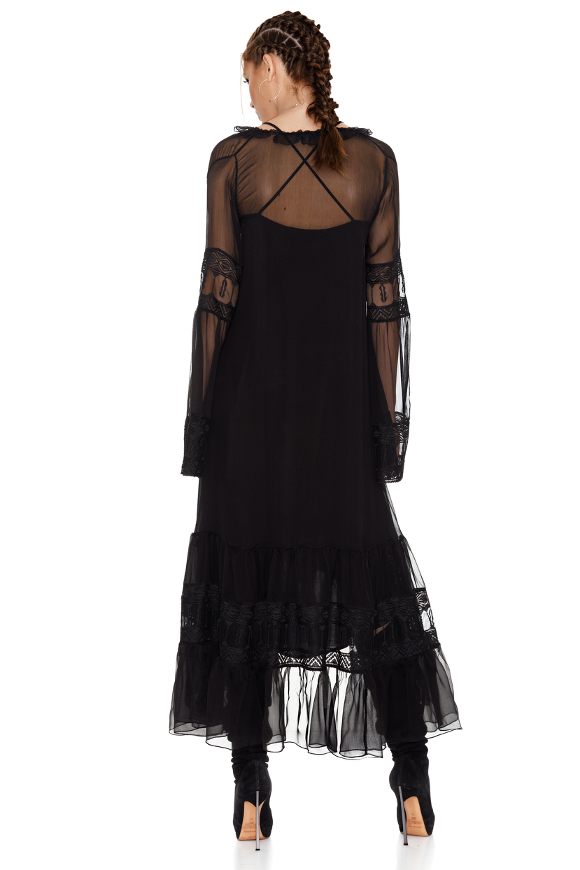  Black  Silk  Chiffon Midi  Dress  PNK Casual