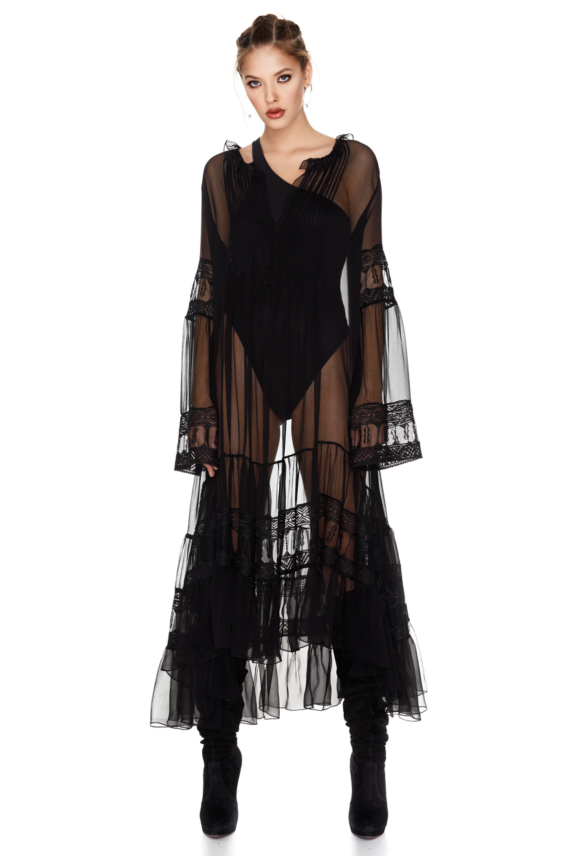 Black Silk Chiffon Midi Dress - PNK Casual