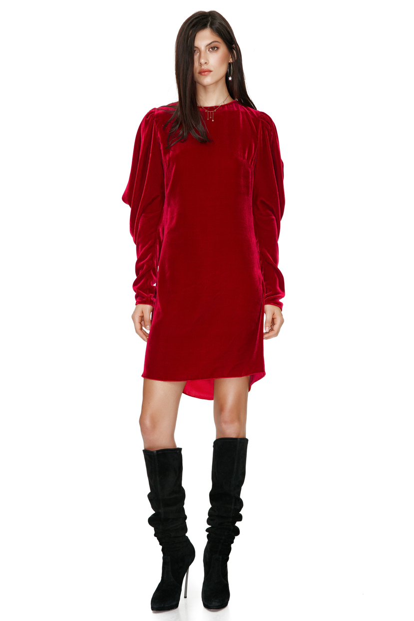 Red Backless Velvet Mini Dress - PNK Casual