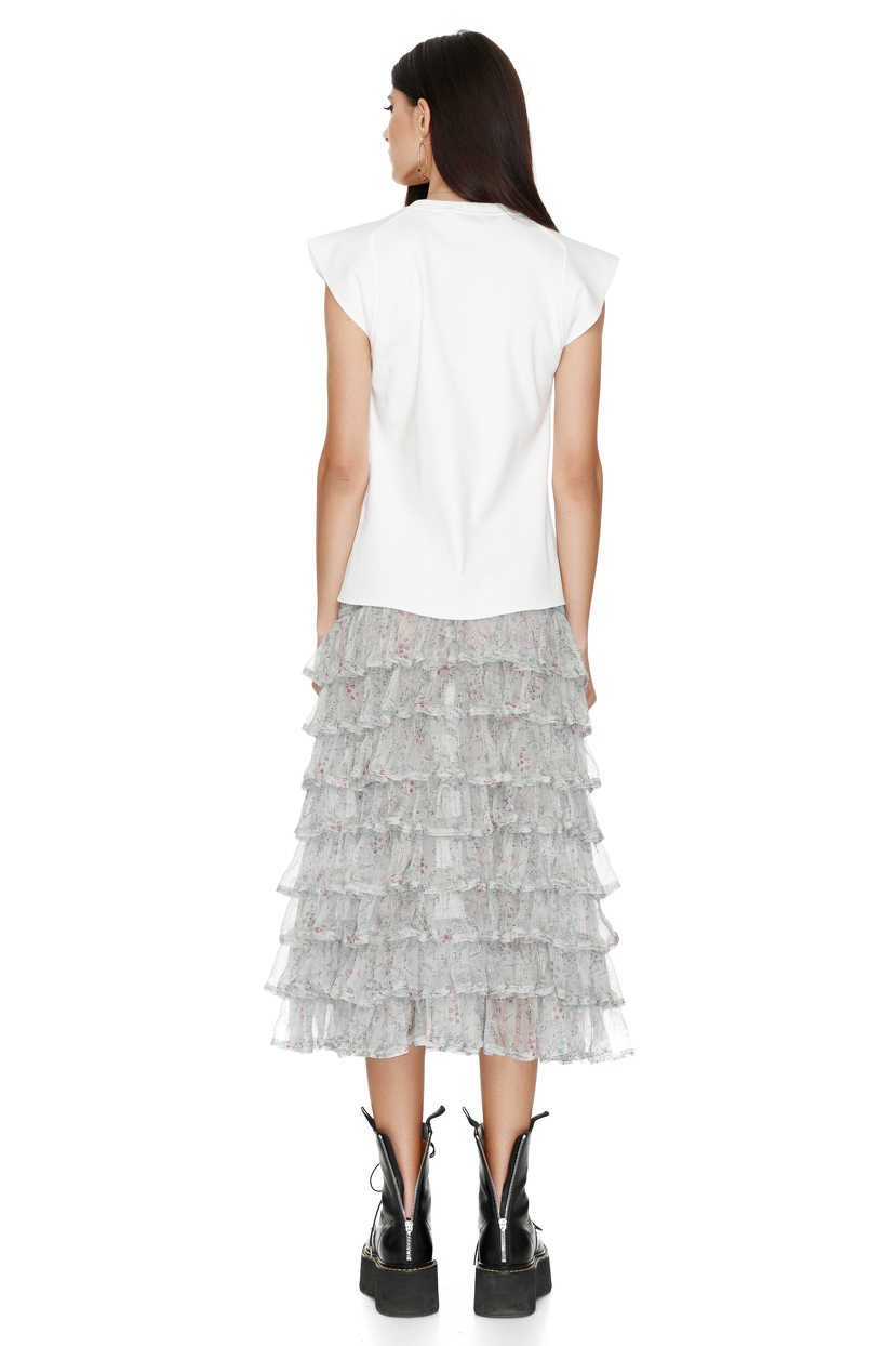 Ruffled Floral Print Silk Skirt - PNK Casual