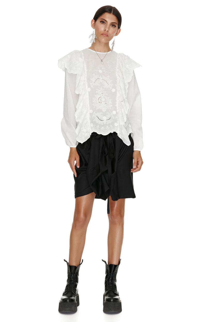 White Cotton Crocheted Blouse With Long Sleeves PNK Casual