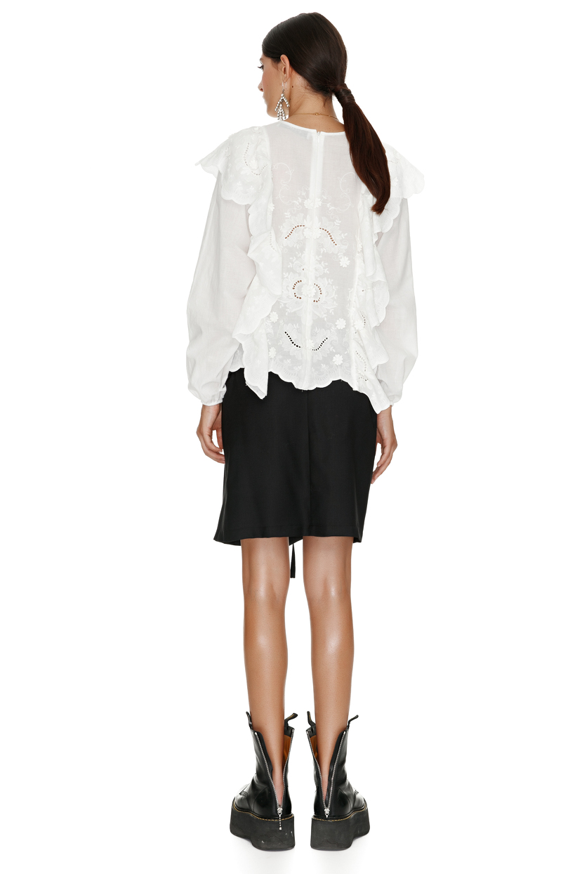 White Cotton Crocheted Blouse With Long Sleeves PNK Casual