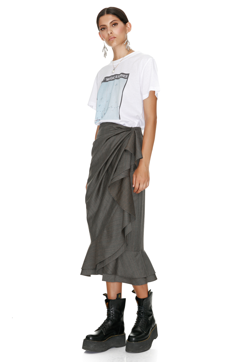 Checkered Wrap Midi Skirt - PNK Casual