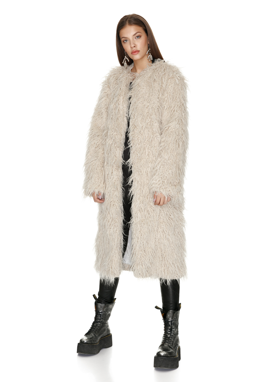 Beige Oversized Midi Coat PNK Casual