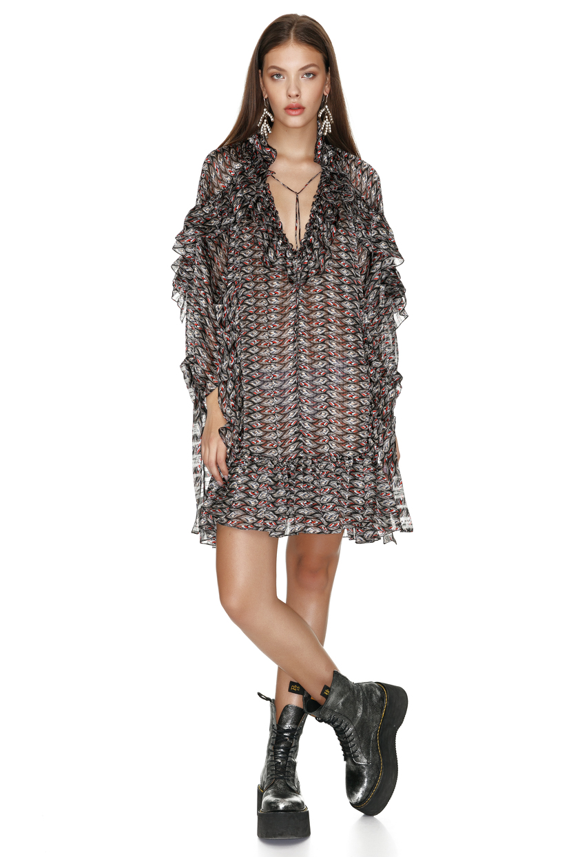 Printed Mini Dress With Ruffles PNK Casual