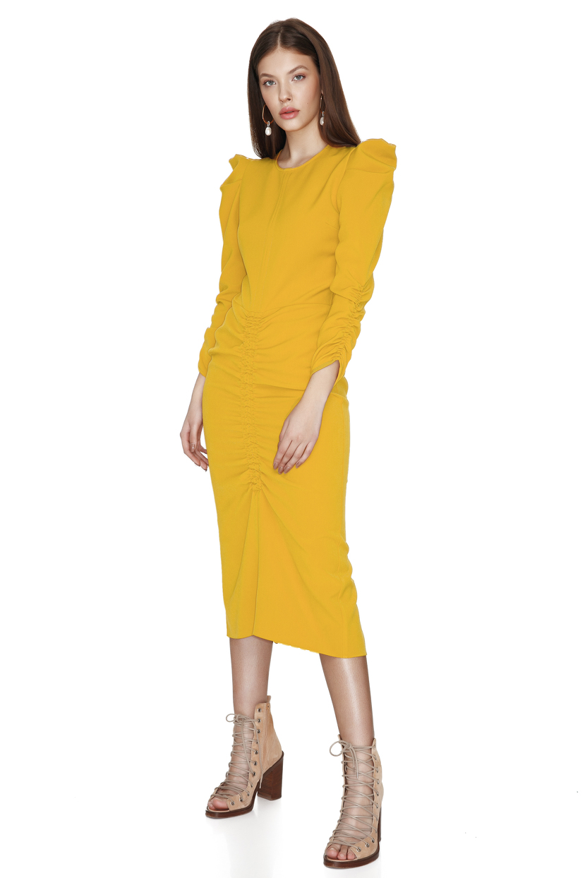 Slimming Effect Yellow Midi Dress - PNK Casual