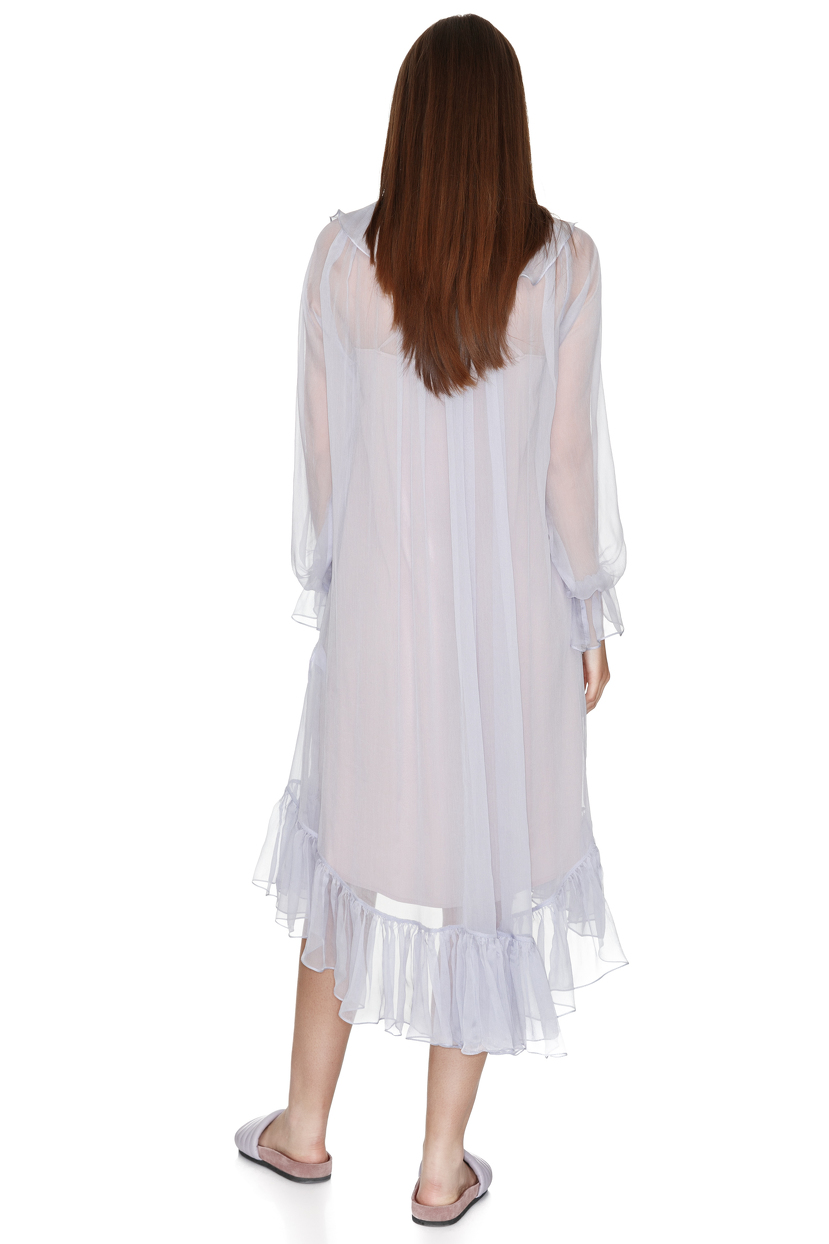 Blue-Grey Silk Chiffon Ruffled Midi Dress - PNK Casual