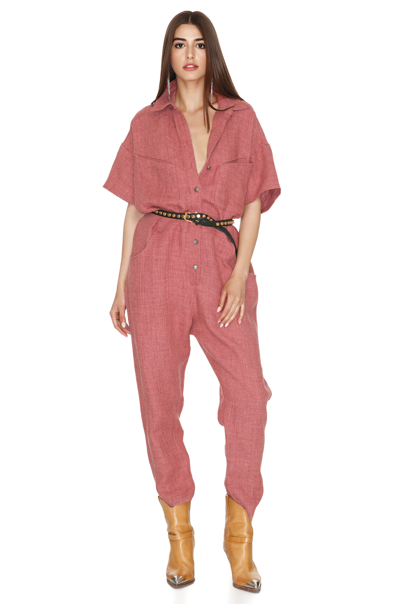 Linen Cropped Jumpsuit PNK Casual