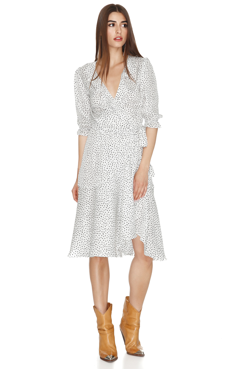 White Wrap-Effect Midi Dress - PNK Casual