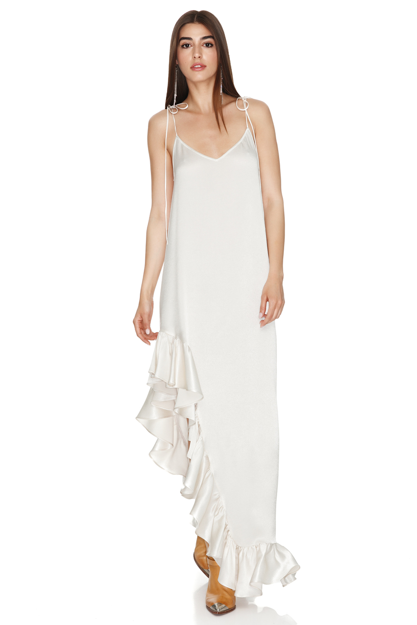 White Asymmetrical Dress with Adjustable Straps - PNK Casual