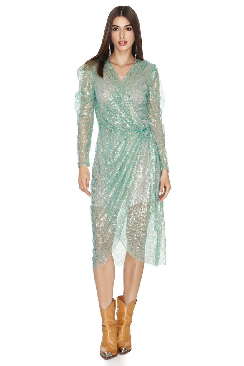 Aqua Sequins Wrap Midi Dress - PNK Casual