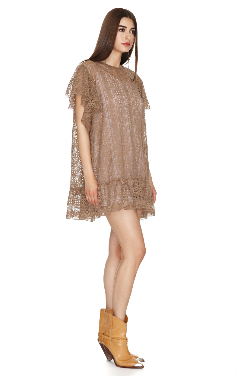 Brown Lace Oversized Mini Dress - PNK Casual