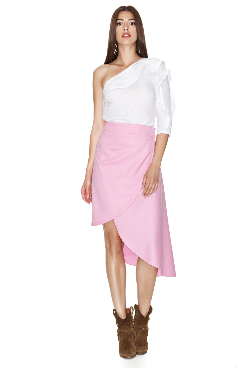 One Shoulder Linen White Top PNK Casual