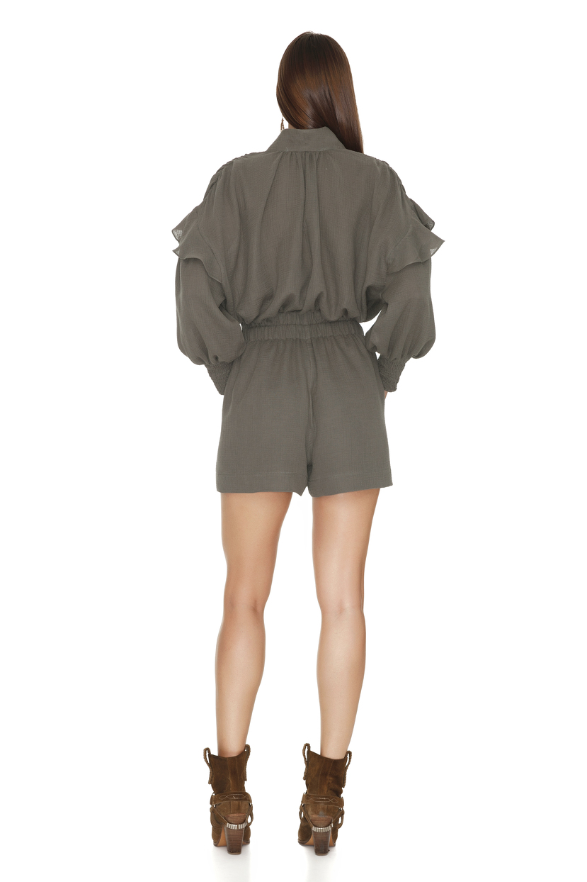 ArmyGreen Shorts Jumpsuit With Long Sleeves PNK Casual