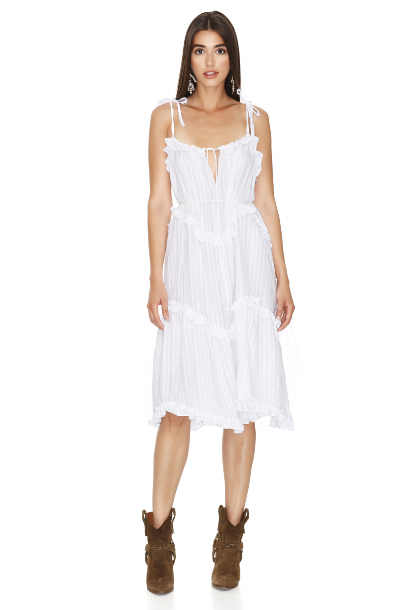 White Ruffled Dress with Adjustable Straps - PNK Casual