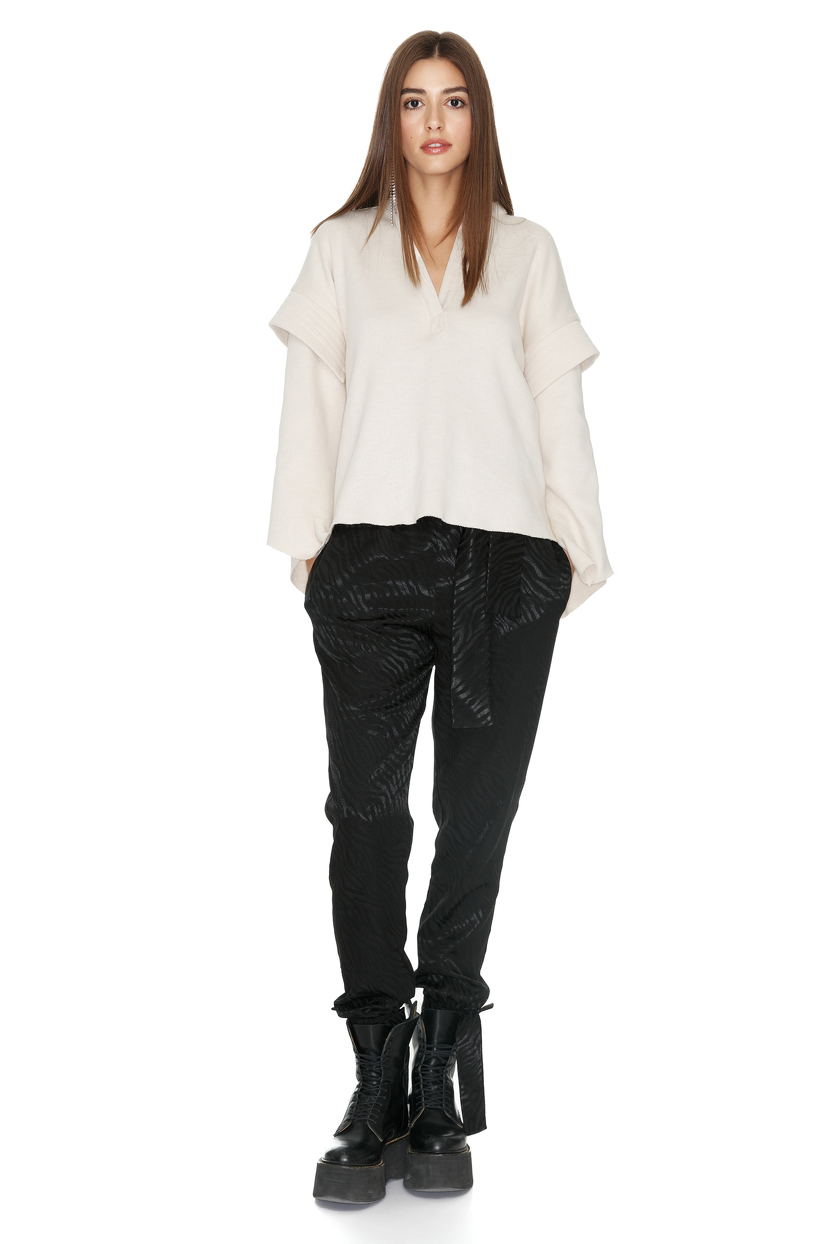 Tapered Black Pants With Elasticated hemline PNK Casual
