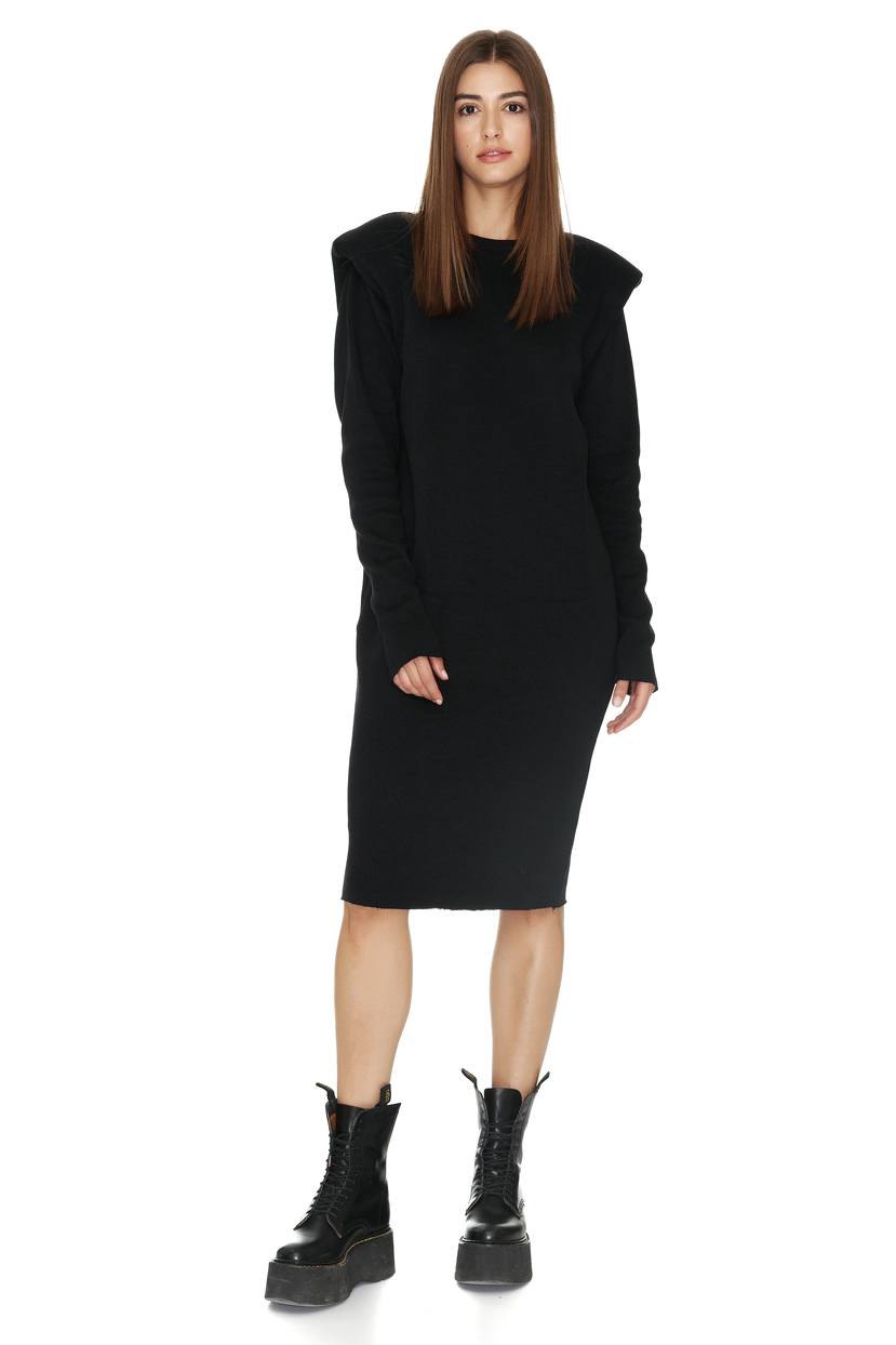 Ribbed Knit Cotton Black Dress PNK Casual