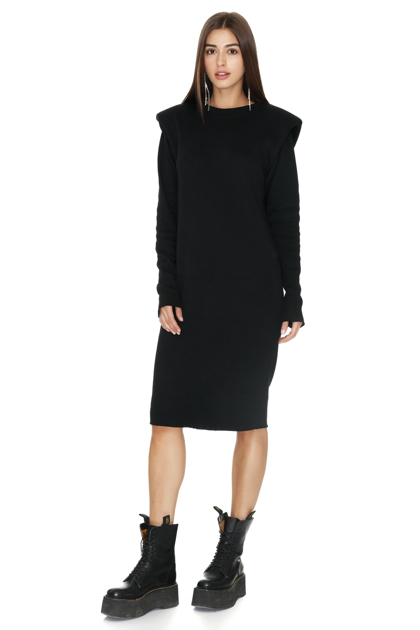 Ribbed Knit Cotton Black Dress PNK Casual