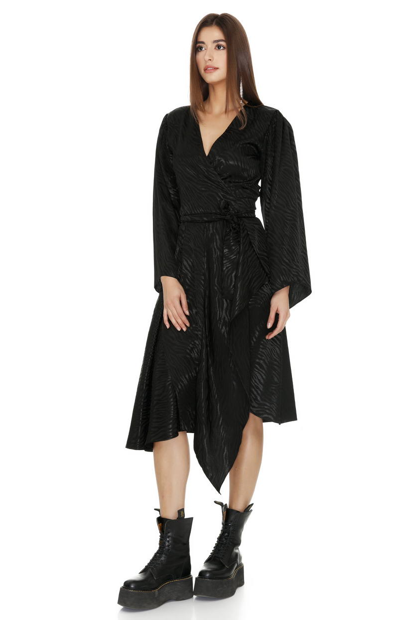 black midi wrap dress