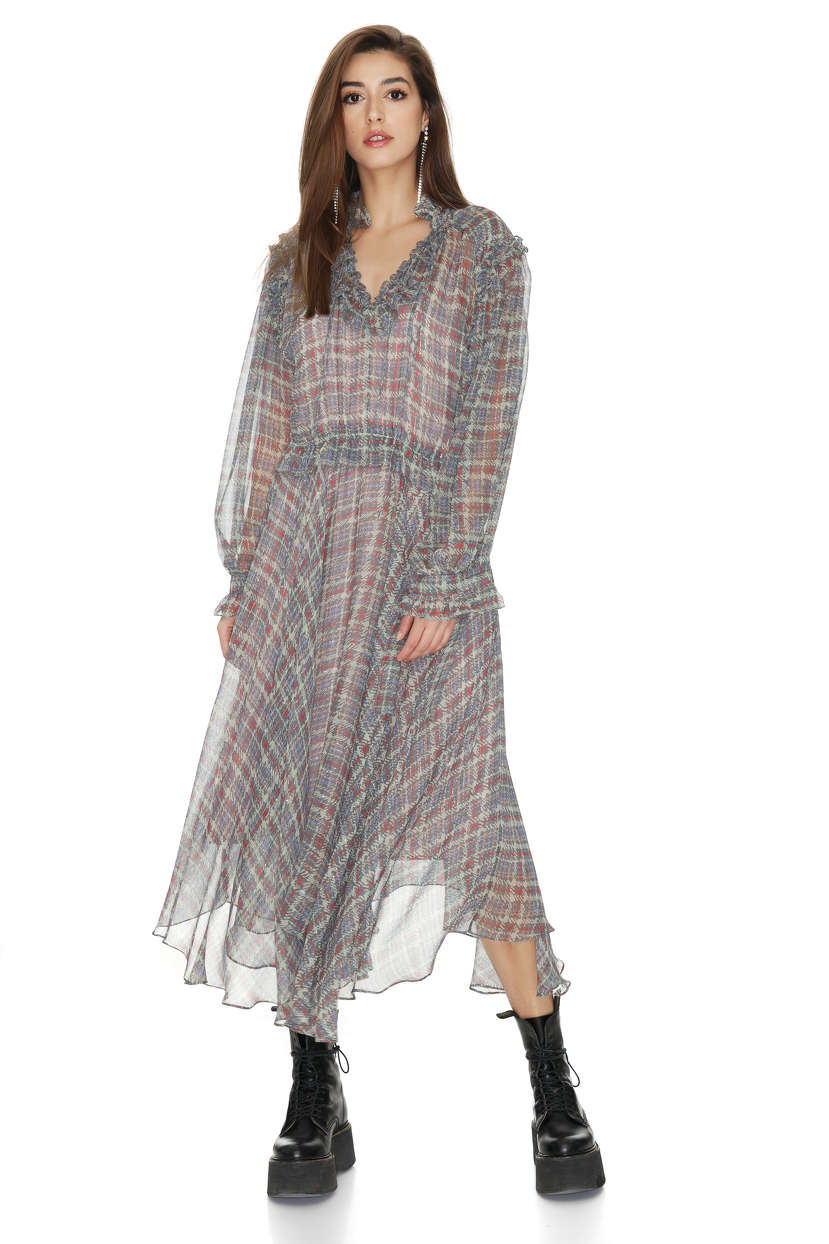 Printed Gold Silk Midi Dress - PNK Casual