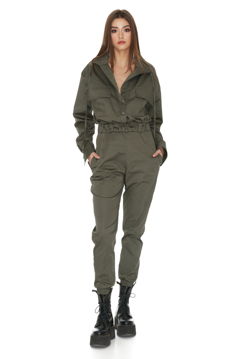 ArmyGreen Cropped Jumpsuit PNK Casual