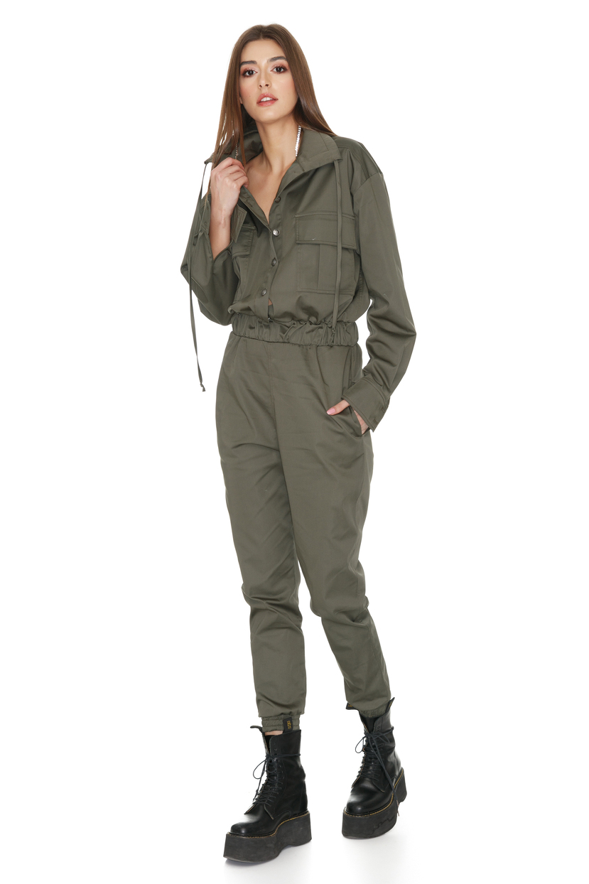 ArmyGreen Cropped Jumpsuit PNK Casual