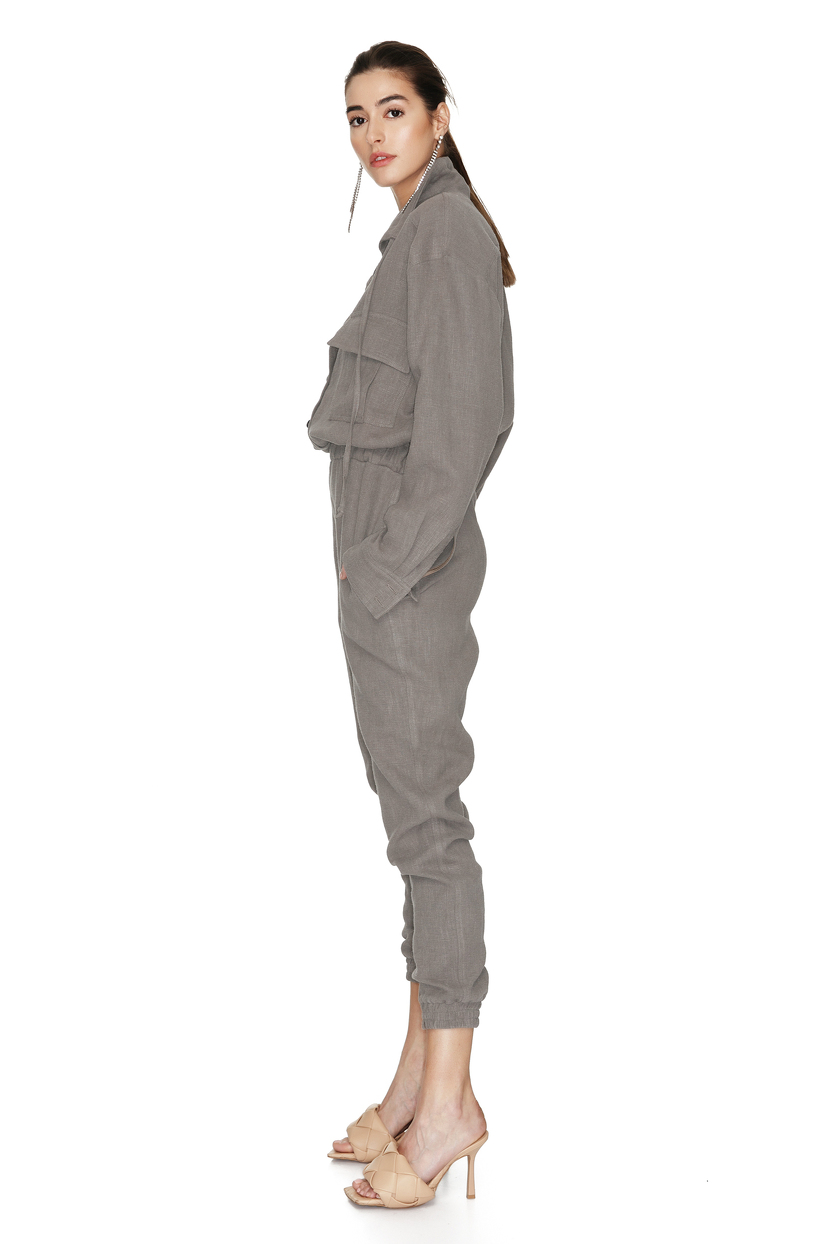 Grey Linen Cropped Jumpsuit PNK Casual