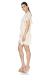 Off-White Ribbed Knit Ruffled Dress