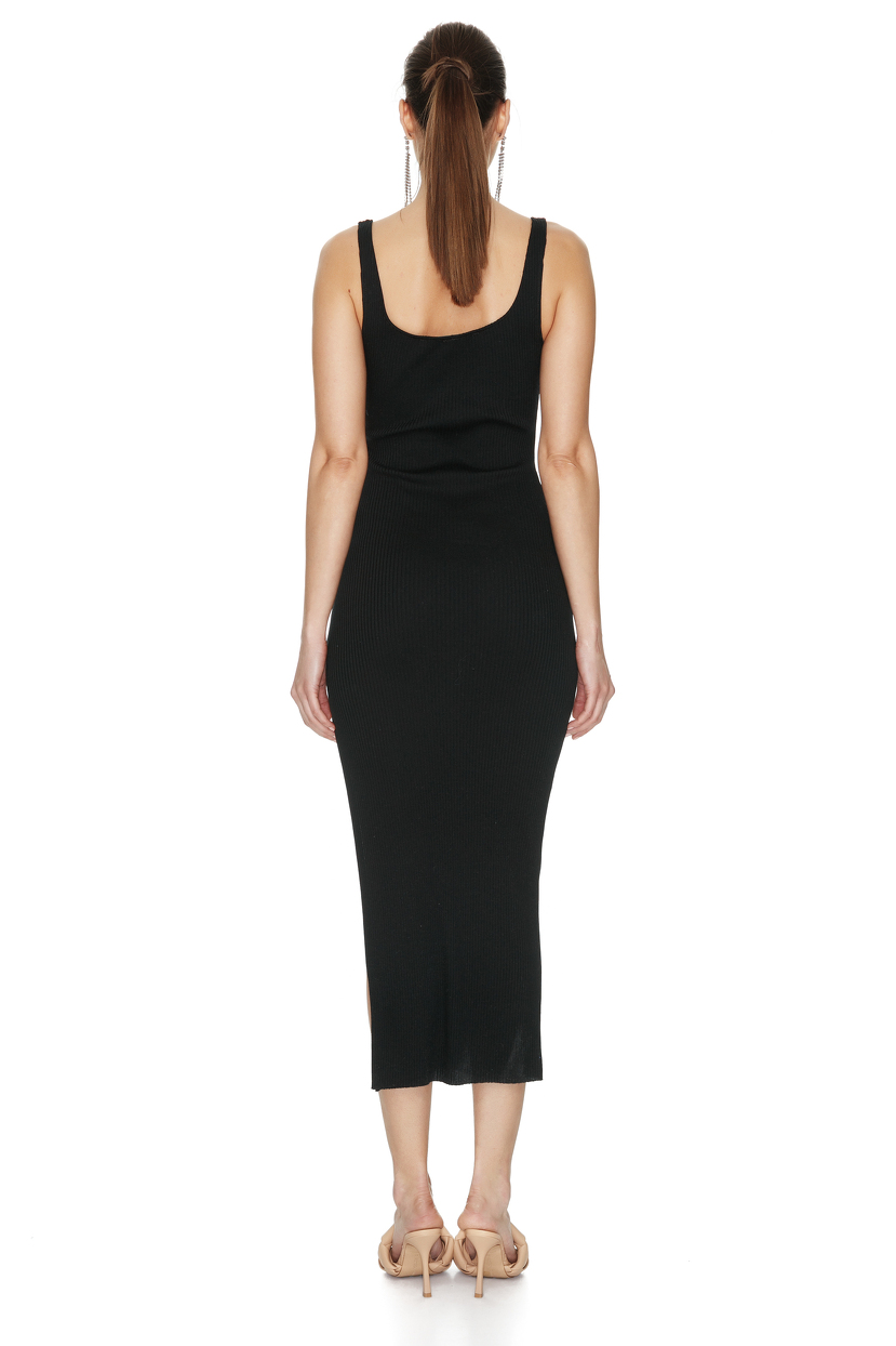 Black Cotton Midi Dress With Straps - PNK Casual