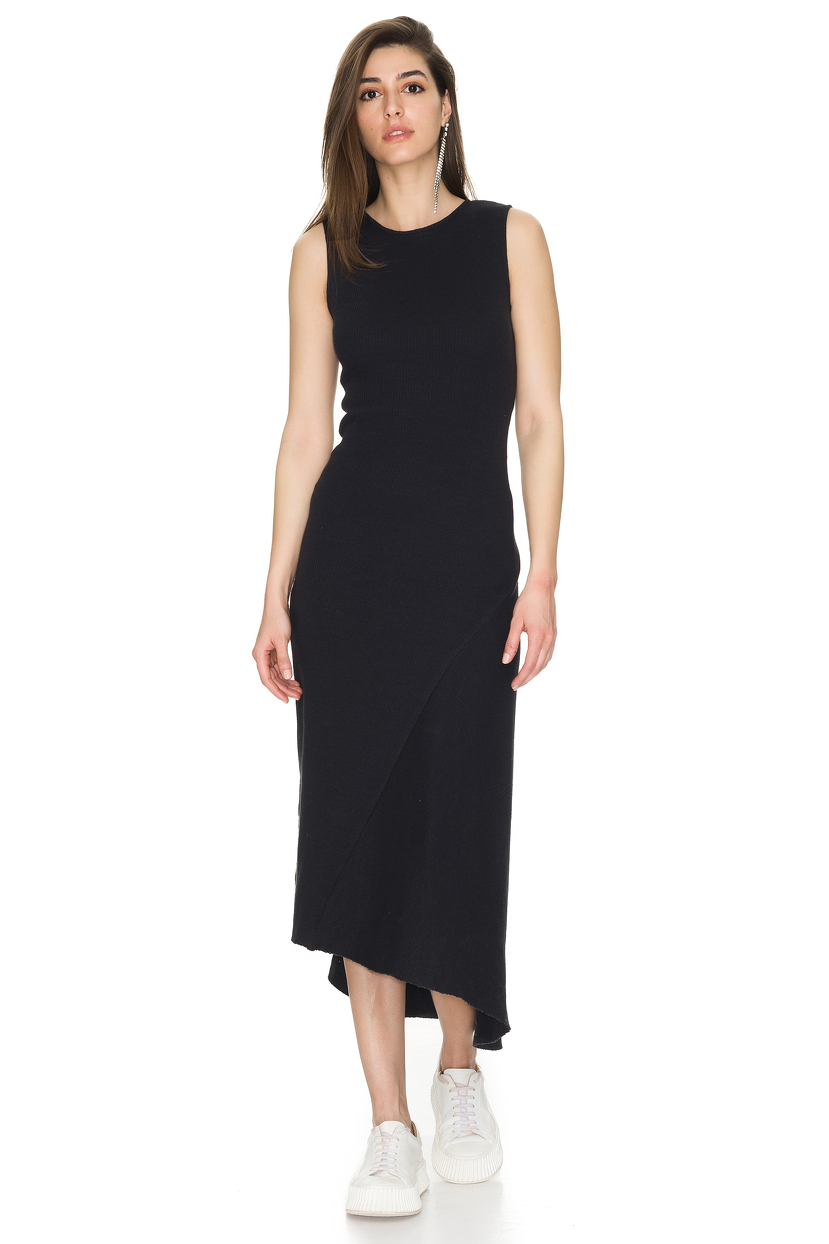 Asymmetrical Ribbed Cotton Midi Dress PNK Casual