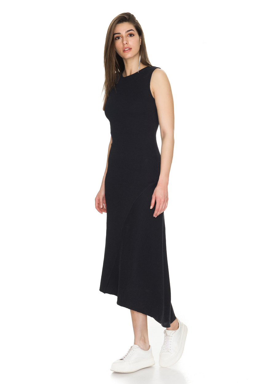 Asymmetrical Ribbed Cotton Midi Dress PNK Casual