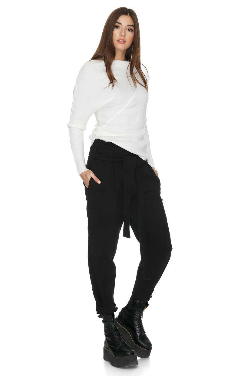 Ribbed Knit Cotton Asymmetrical White Blouse - PNK Casual