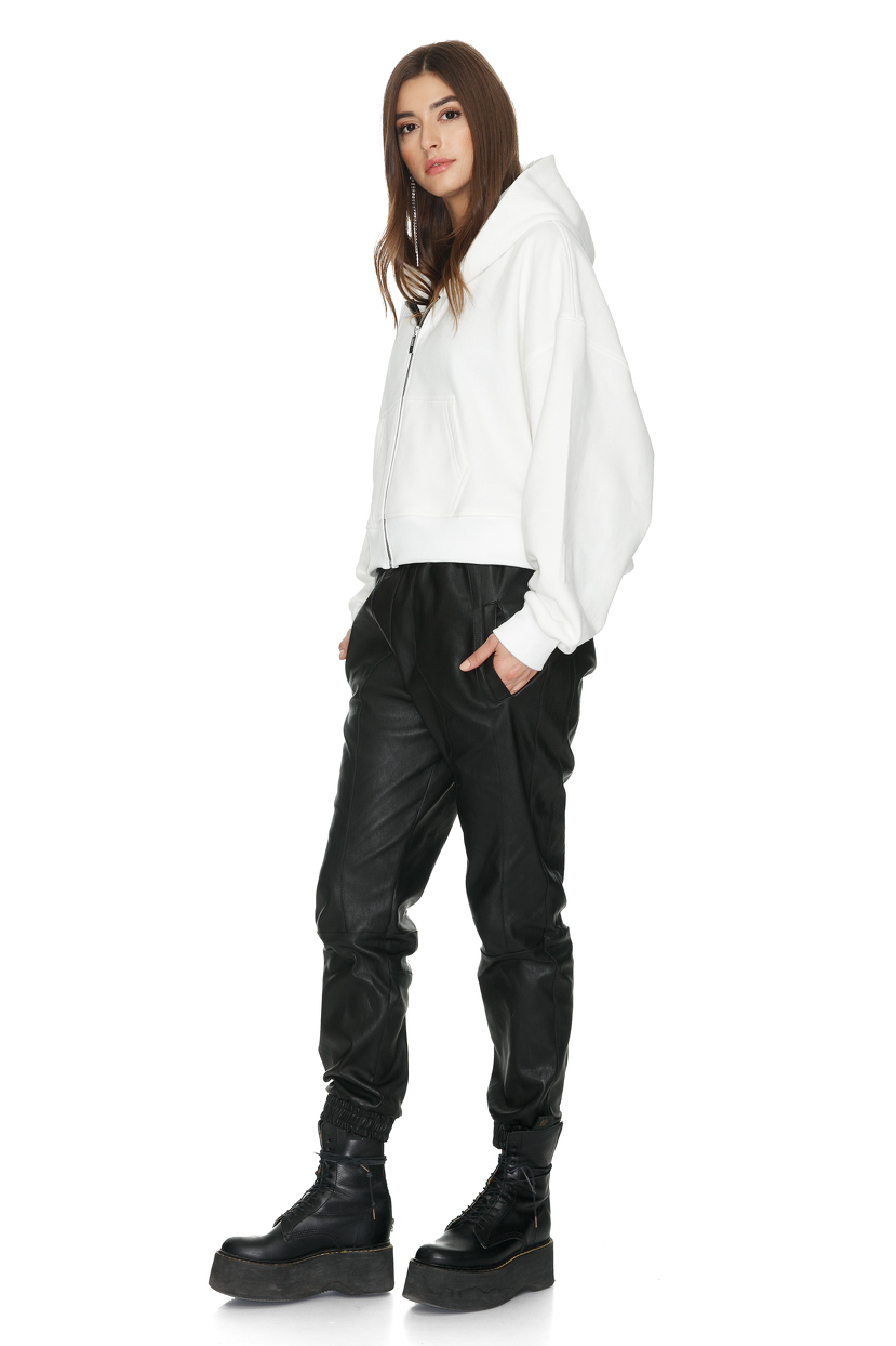 White Cotton Hoodie With Palm Trees Printed - PNK Casual