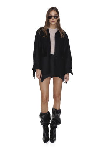 Wool Fringed Black Jacket - PNK Casual