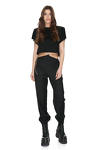 Black Wool Pants With Chain Detail at the Waist
