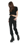 Black Wool Pants With Chain Detail at the Waist
