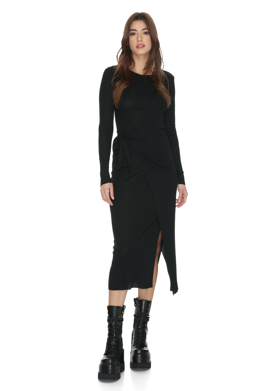 Black Asymmetrical Cropped Midi Dress PNK Casual