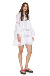 White Linen Mini Dress With Cotton Lace Insertions