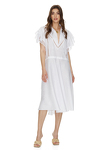 White Linen Midi Dress With Cotton Lace Insertions
