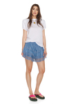 Blue Linen Shorts With Cotton Lace Insertions