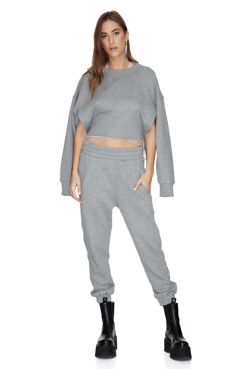 Grey Cotton Oversized Hoodie PNK Casual