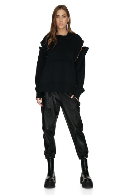 Black Oversized Hoodie With Side Details