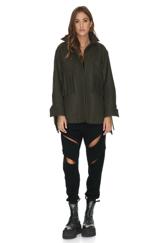 Kaki Wool Fringed Jacket - PNK Casual
