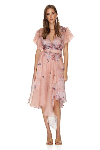 Wrap Printed Silk-Linen Blend Midi Dress - PNK Casual